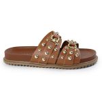 Sandália Papete Feminina Beatriz Sola Baixa Duas Tiras Caramelo