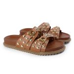Sandália Papete Feminina Beatriz Sola Baixa Duas Tiras Caramelo