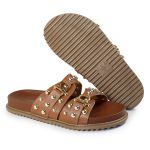 Sandália Papete Feminina Beatriz Sola Baixa Duas Tiras Caramelo