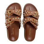 Sandália Papete Feminina Beatriz Sola Baixa Duas Tiras Caramelo