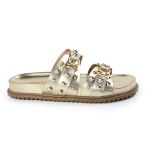Sandália Papete Feminina Beatriz Sola Baixa Duas Tiras Dourado