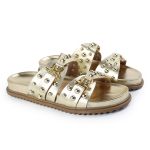 Sandália Papete Feminina Beatriz Sola Baixa Duas Tiras Dourado