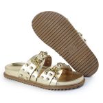 Sandália Papete Feminina Beatriz Sola Baixa Duas Tiras Dourado