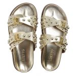 Sandália Papete Feminina Beatriz Sola Baixa Duas Tiras Dourado