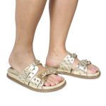 Sandália Papete Feminina Beatriz Sola Baixa Duas Tiras Dourado