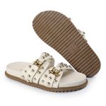 Sandália Papete Feminina Beatriz Sola Baixa Duas Tiras Off-White