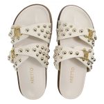 Sandália Papete Feminina Beatriz Sola Baixa Duas Tiras Off-White