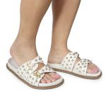 Sandália Papete Feminina Beatriz Sola Baixa Duas Tiras Off-White