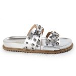 Sandália Papete Feminina Beatriz Sola Baixa Duas Tiras Prata