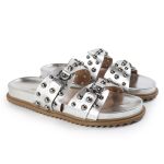 Sandália Papete Feminina Beatriz Sola Baixa Duas Tiras Prata