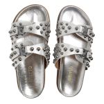 Sandália Papete Feminina Beatriz Sola Baixa Duas Tiras Prata