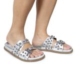 Sandália Papete Feminina Beatriz Sola Baixa Duas Tiras Prata