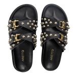 Sandália Papete Feminina Beatriz Sola Baixa Duas Tiras Preto