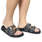 Sandália Papete Feminina Beatriz Sola Baixa Duas Tiras Preto