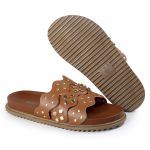 Sandália Papete Feminina Serena Sola Baixa Tiras de Onda Caramelo