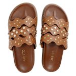 Sandália Papete Feminina Serena Sola Baixa Tiras de Onda Caramelo