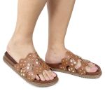 Sandália Papete Feminina Serena Sola Baixa Tiras de Onda Caramelo