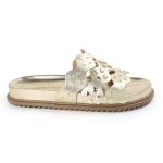 Sandália Papete Feminina Serena Sola Baixa Tiras de Onda Dourado