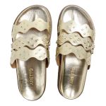 Sandália Papete Feminina Serena Sola Baixa Tiras de Onda Dourado