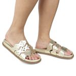 Sandália Papete Feminina Serena Sola Baixa Tiras de Onda Dourado