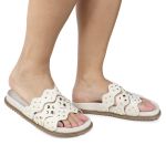 Sandália Papete Feminina Serena Sola Baixa Tiras de Onda Off-White