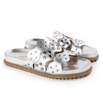 Sandália Papete Feminina Serena Sola Baixa Tiras de Onda Prata