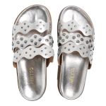 Sandália Papete Feminina Serena Sola Baixa Tiras de Onda Prata