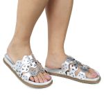 Sandália Papete Feminina Serena Sola Baixa Tiras de Onda Prata