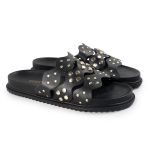 Sandália Papete Feminina Serena Sola Baixa Tiras de Onda Preto