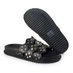 Sandália Papete Feminina Serena Sola Baixa Tiras de Onda Preto