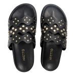 Sandália Papete Feminina Serena Sola Baixa Tiras de Onda Preto