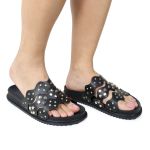 Sandália Papete Feminina Serena Sola Baixa Tiras de Onda Preto