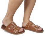 Sandália Papete Feminina Aurora Sola Baixa Caramelo