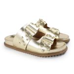 Sandália Papete Feminina Aurora Sola Baixa Dourado