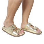 Sandália Papete Feminina Aurora Sola Baixa Dourado