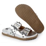 Sandália Papete Feminina Aurora Sola Baixa Prata