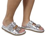 Sandália Papete Feminina Aurora Sola Baixa Prata