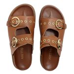 Sandália Papete Feminina Vitoria Duas Tiras Sola Baixa Caramelho