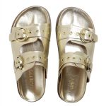 Sandália Papete Feminina Vitoria Duas Tiras Sola Baixa Dourado