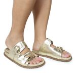 Sandália Papete Feminina Vitoria Duas Tiras Sola Baixa Dourado