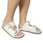 Sandália Papete Feminina Vitoria Duas Tiras Sola Baixa Off-White