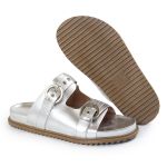 Sandália Papete Feminina Vitoria Duas Tiras Sola Baixa Prata
