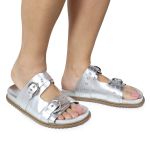 Sandália Papete Feminina Vitoria Duas Tiras Sola Baixa Prata