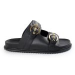 Sandália Papete Feminina Vitoria Duas Tiras Sola Baixa Preto