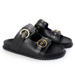 Sandália Papete Feminina Vitoria Duas Tiras Sola Baixa Preto