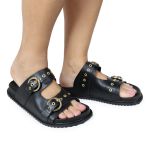 Sandália Papete Feminina Vitoria Duas Tiras Sola Baixa Preto