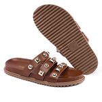 Sandália Sandalia Papete Cecilia Sola Baixa Tiras com Piramide Caramelo