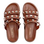 Sandália Sandalia Papete Cecilia Sola Baixa Tiras com Piramide Caramelo