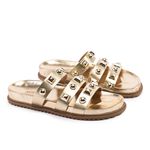 Sandália Sandalia Papete Cecilia Sola Baixa Tiras com Piramide Dourado