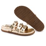 Sandália Sandalia Papete Cecilia Sola Baixa Tiras com Piramide Dourado